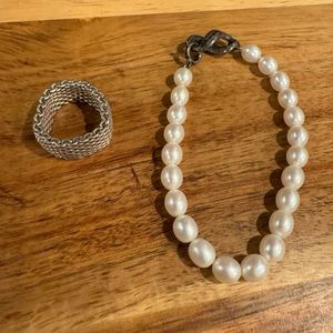 Tiffany & Co. Pearl and Silver bracelet, and mesh silver ring